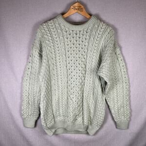 Vintage Carraig Donn Aran Cable Knit Sweater Size Large Fisherman Wool Ireland